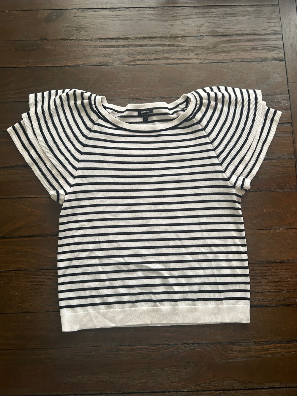 Express Black & White Striped Short Sleeve Top